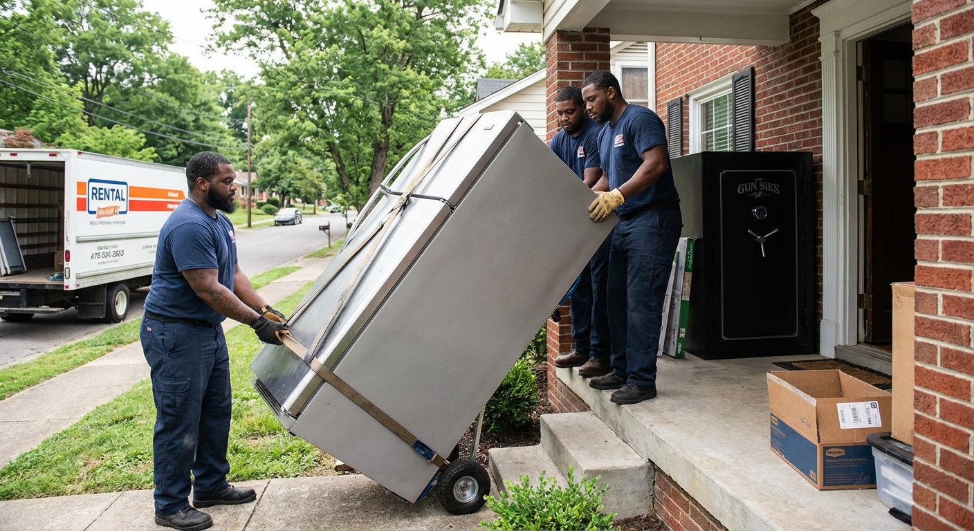 Labor-only movers in Nashville lifting heavy furniture and appliances safely
